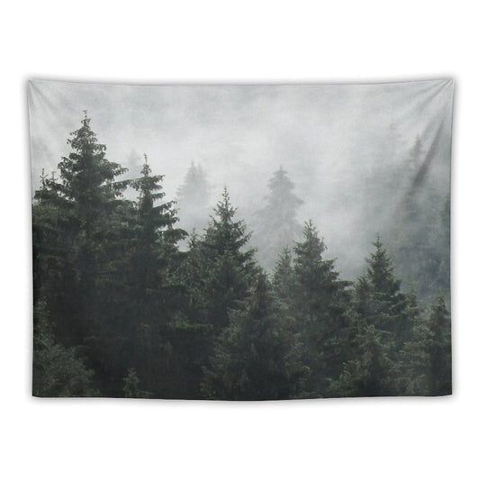 Waiting For  Misty Foggy Fairytale Forest With Cascadia Trees Covered In Magic Fog Tapestry