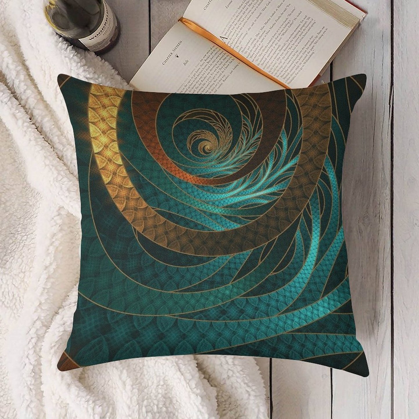 Beautiful Corded Leather Turquoise Fractal Bangles Linen Throw Pillow Cover