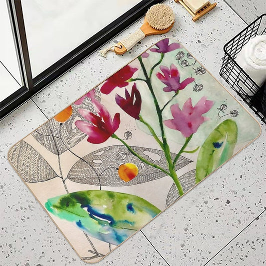 Botanical Composition Non-Slip Bath Mat