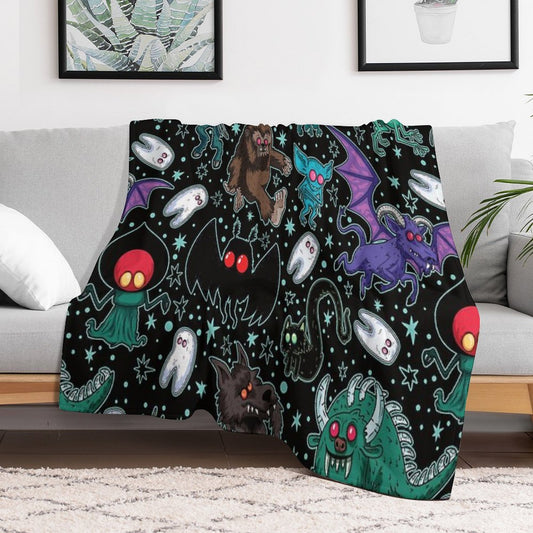 Cryptids Night Black Throw Blanket