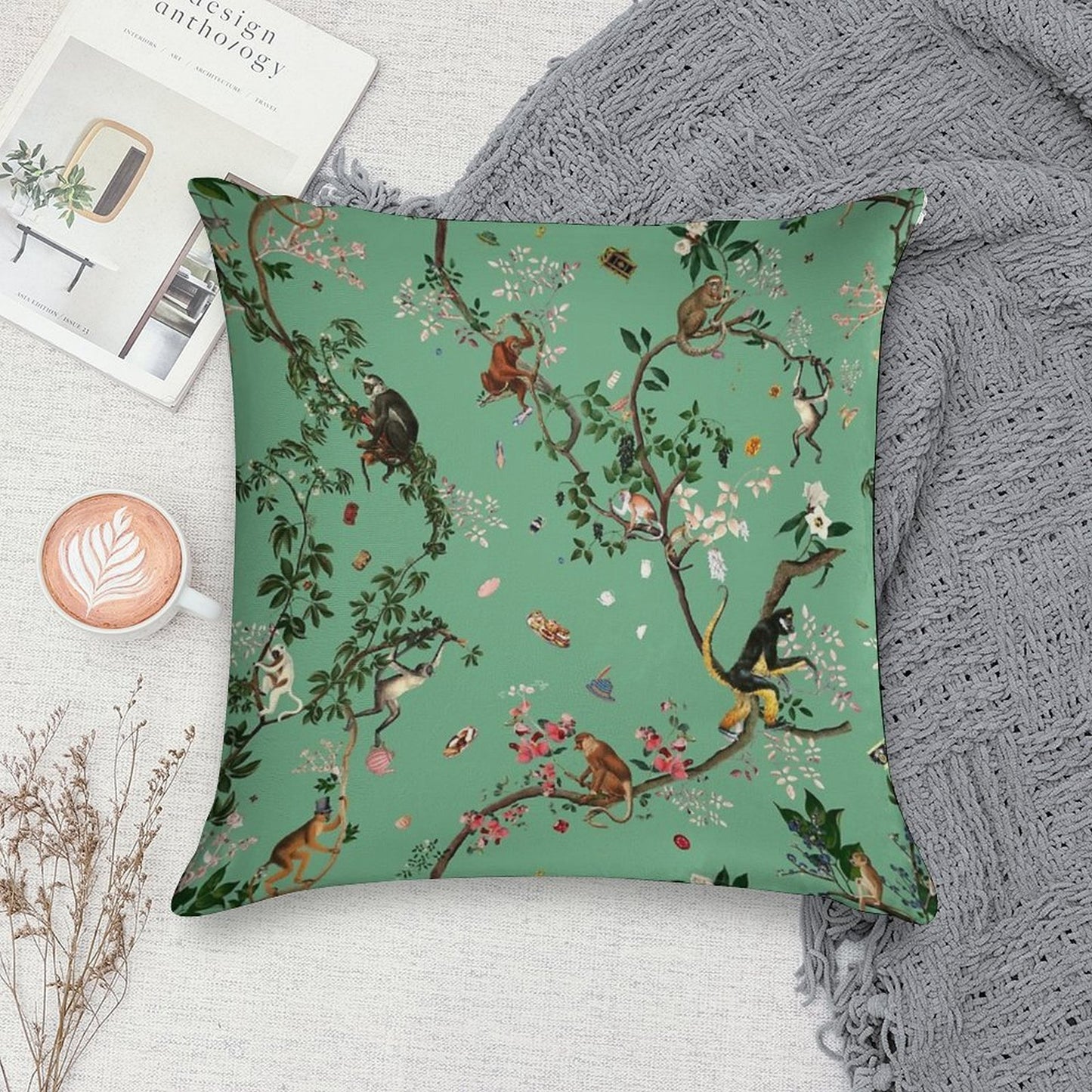 Monkey World Green Soft Warmth Comfort Throw Pillow