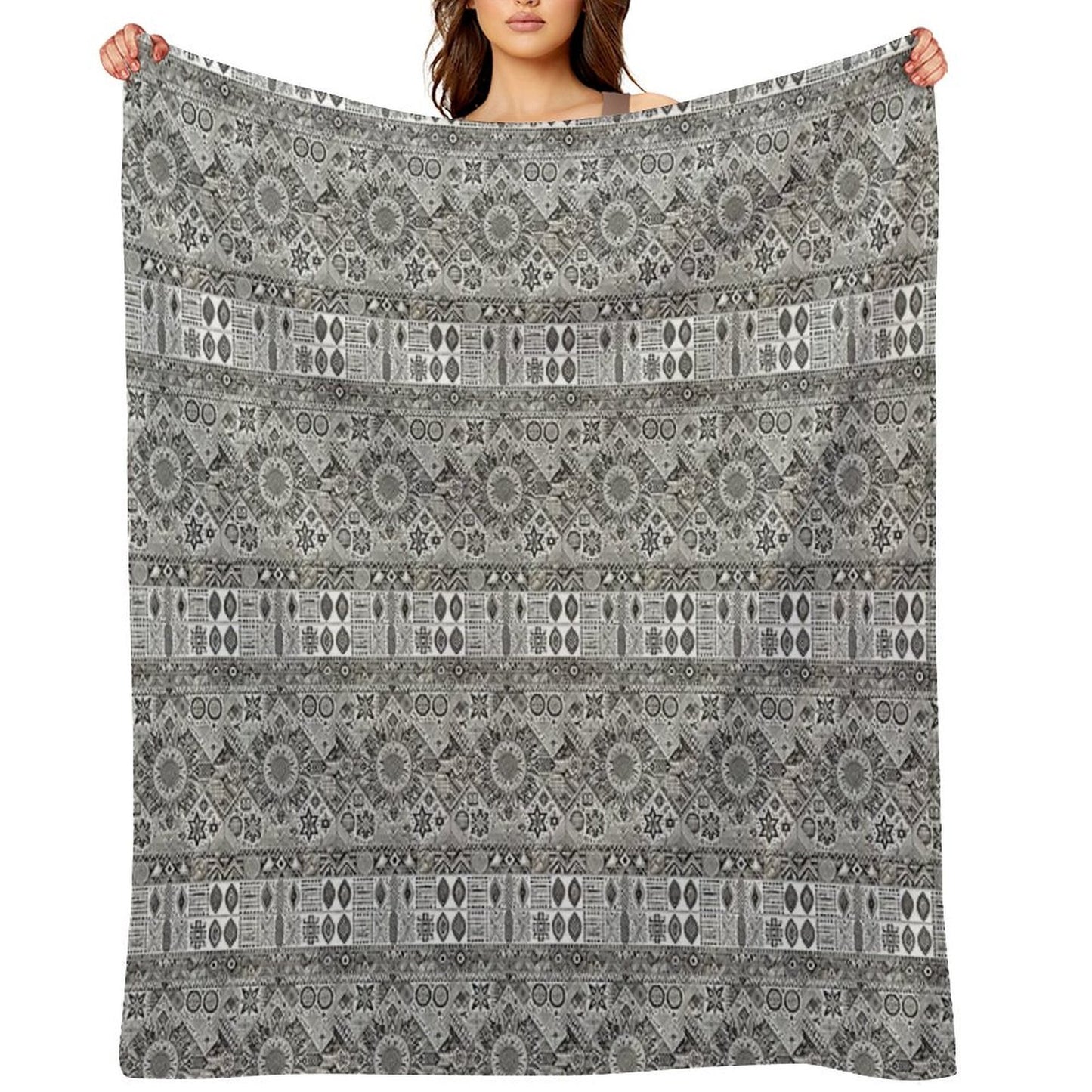Geometric Tribal Pattern Detailed Monochromatic Art Throw Blanket