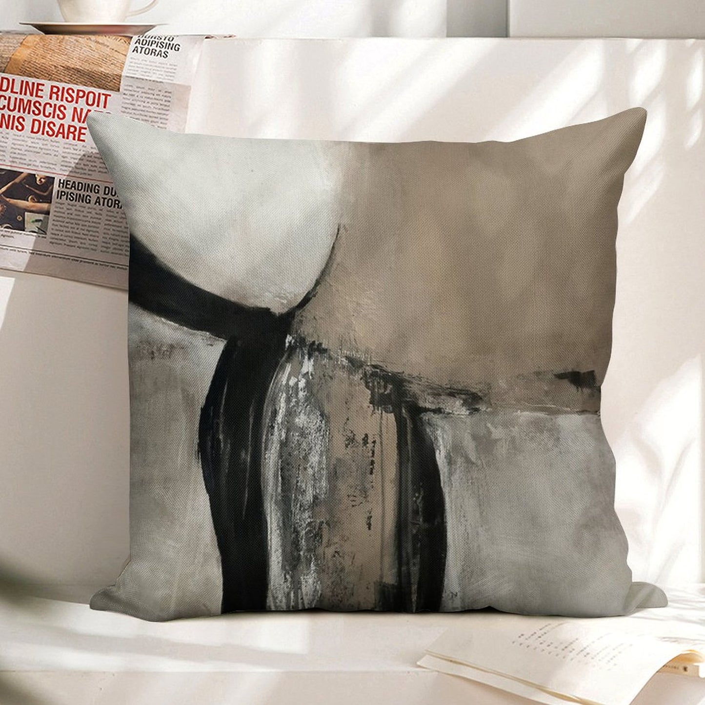Neutral Abstract Linen Throw Pillow Cover