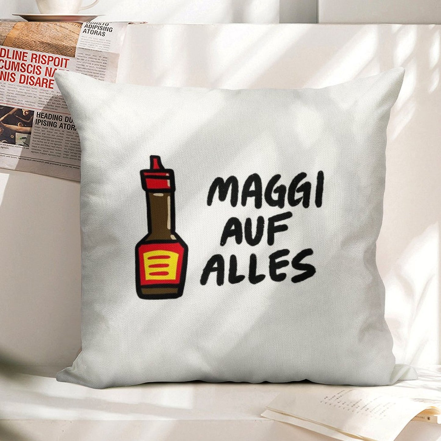 Maggi Auf Alles (Deutsch) Linen Throw Pillow Cover