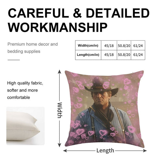 Arthur Morgan Hearts Linen Throw Pillow Cover