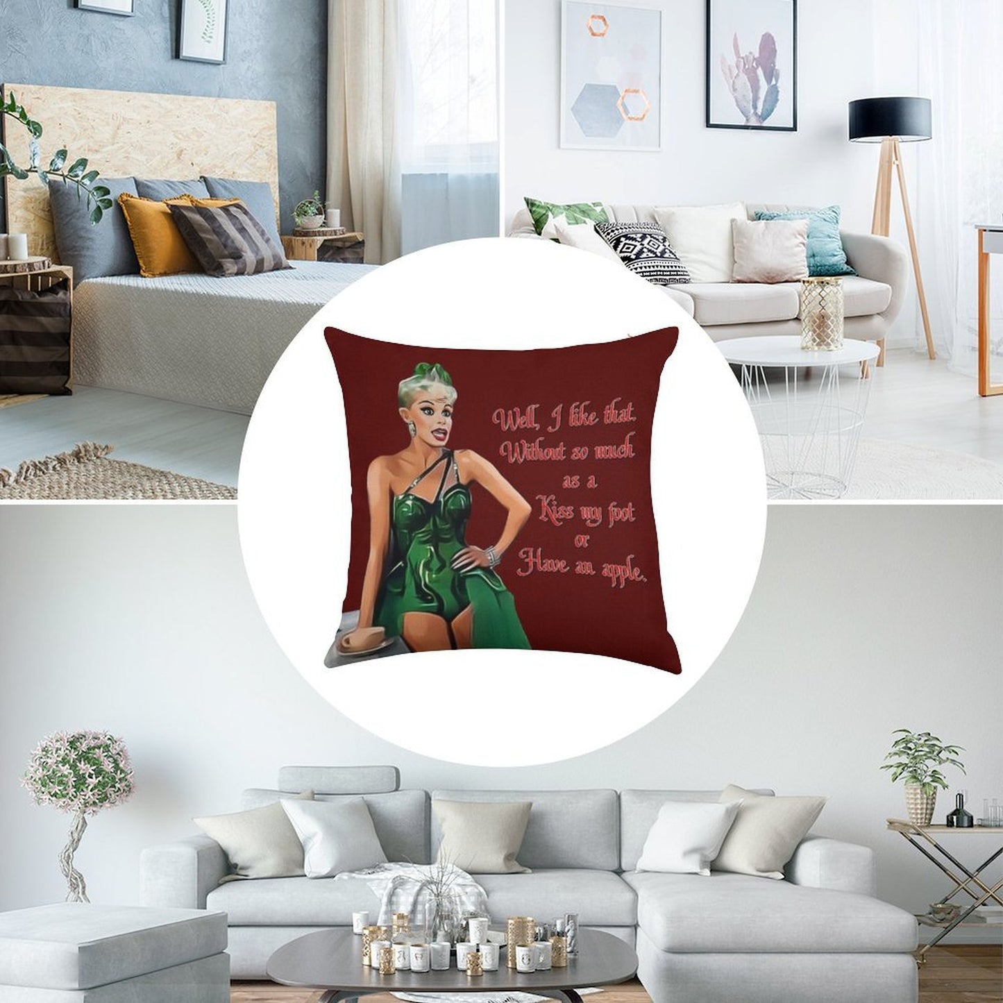 White Christmas - Kiss My Foot Or Have An Apple - Red Linen Throw Pillow Cover