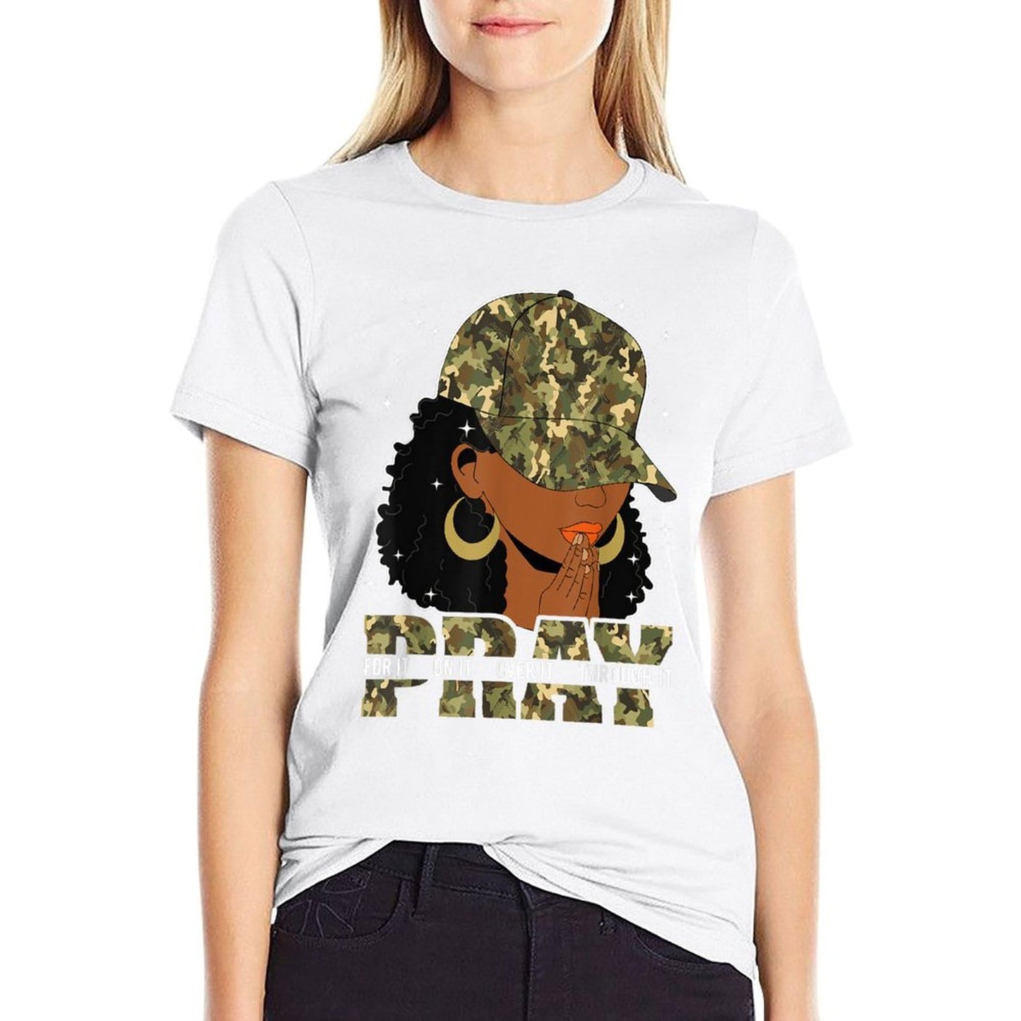Pray On It Pray Over It Black Woman Afro Christian Sayings Quick-drying T-Shirt