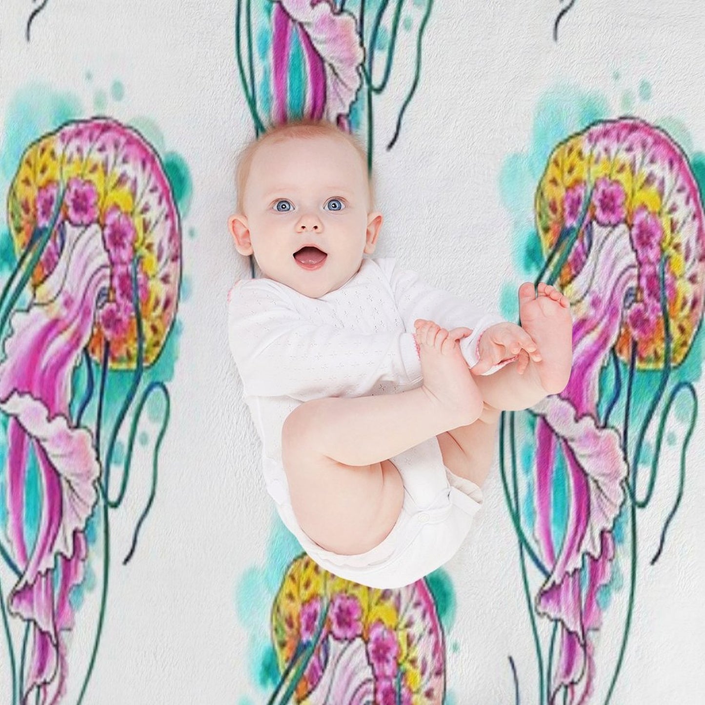 Floral Jellyfish Watercolour Throw Blanket