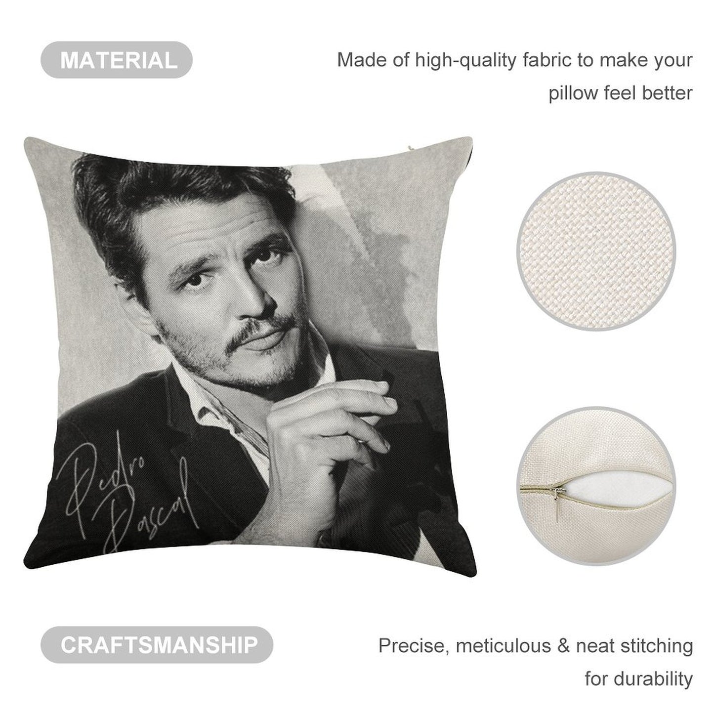 Pedro Pascal - BW III Linen Throw Pillow Cover