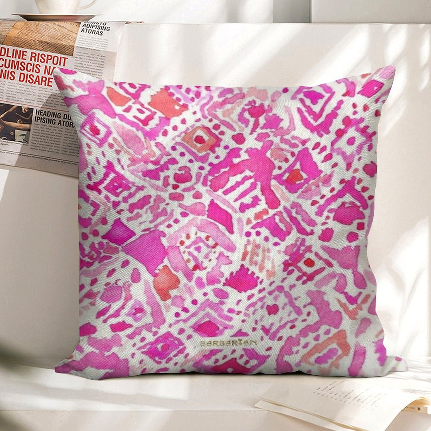Cute Geometric Pink Linen Throw Pillow Cover