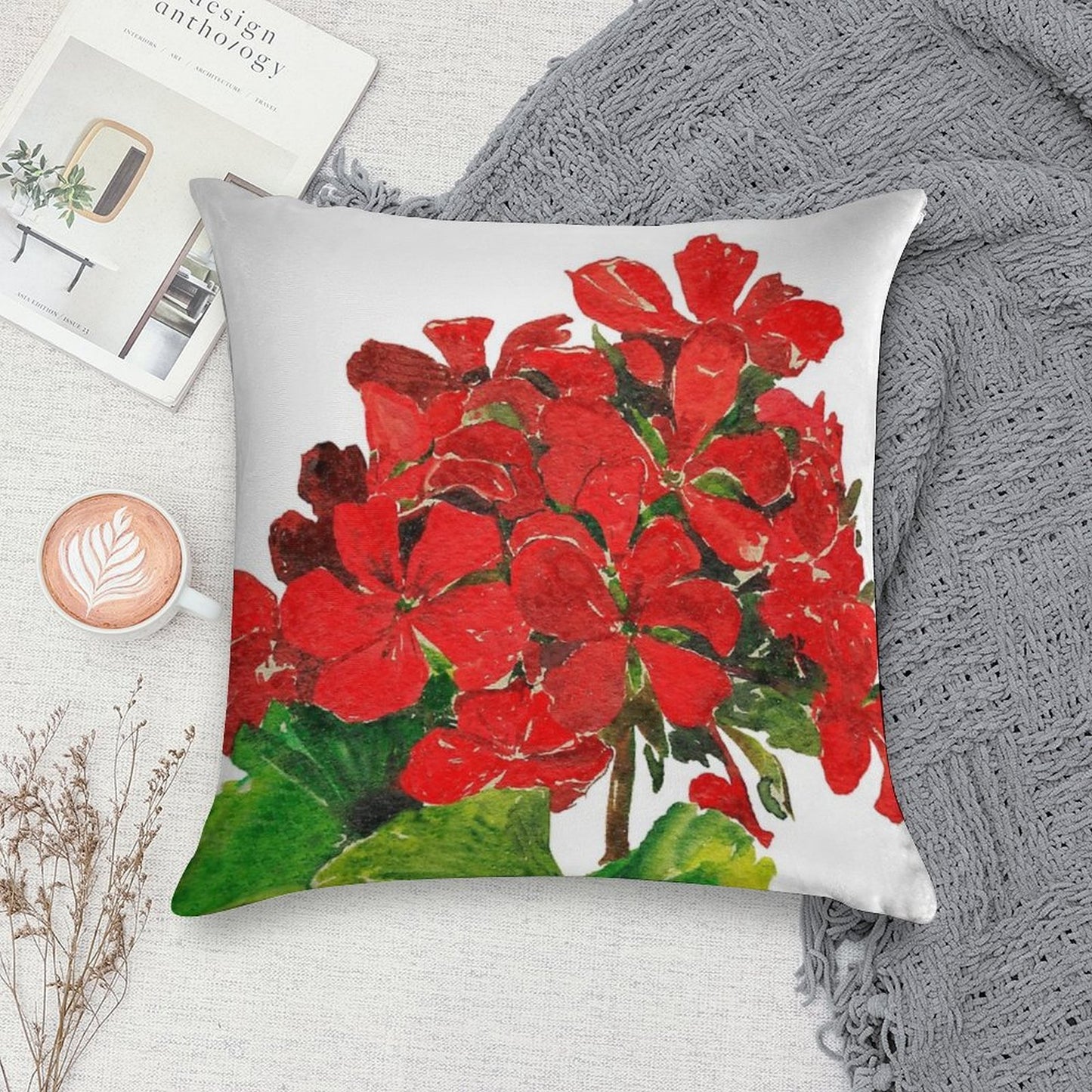 Red Geranium. Summer Geranium. Geranium Blossom. Soft Home Decor Throw Pillow