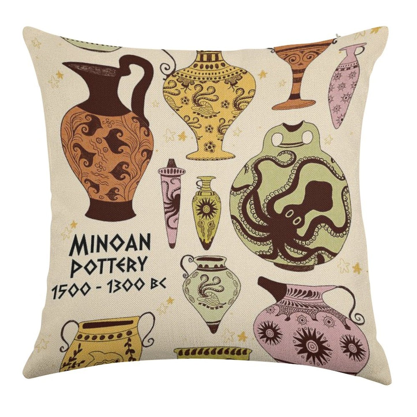 Minoan Pottery Linen Throw Pillow Cover