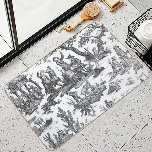 Black And White Toile De Jouy Bath Mat