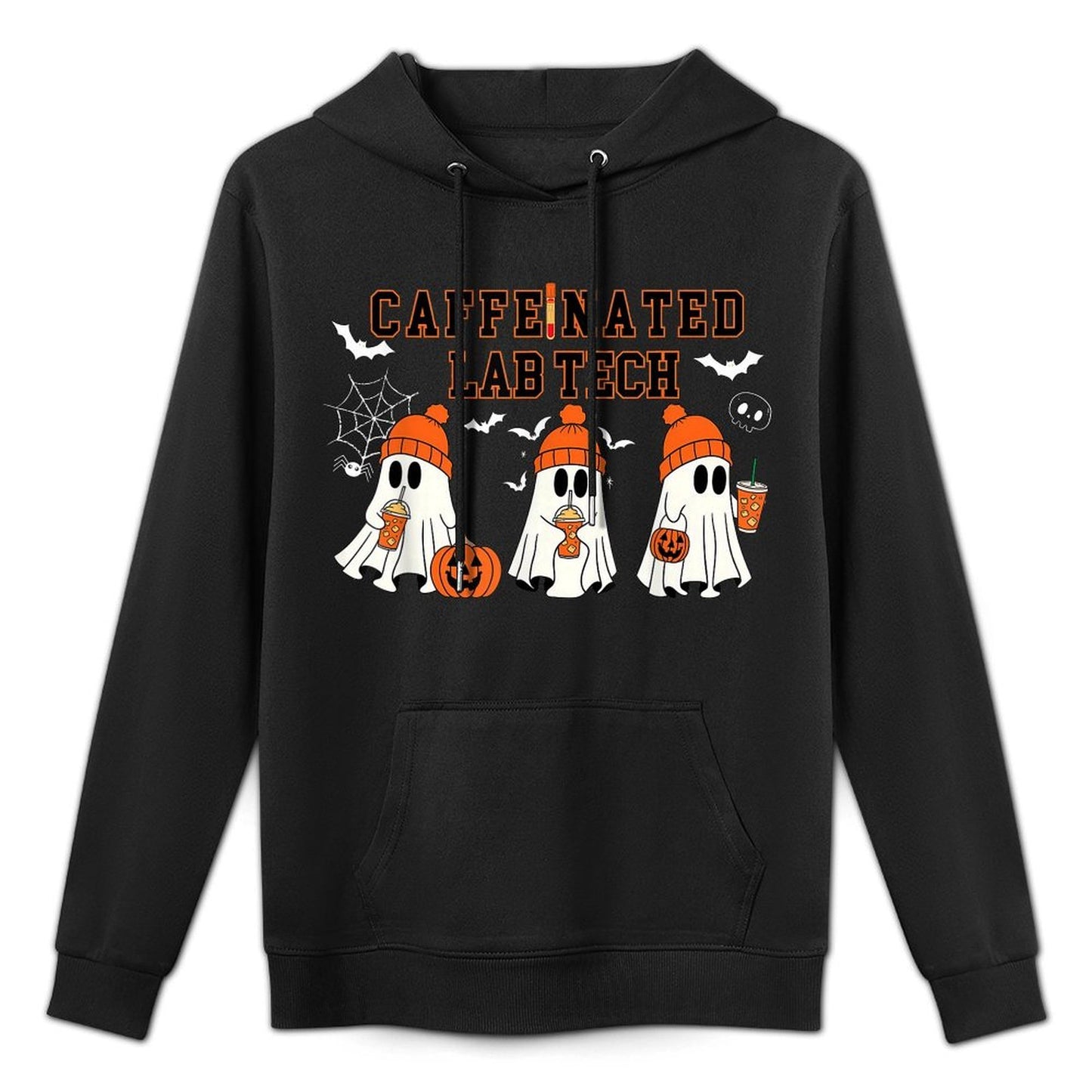 Caffeinated Lab Tech Ghost Coffee Halloween Fall Laboratory Relaxed Fit Hoodie
