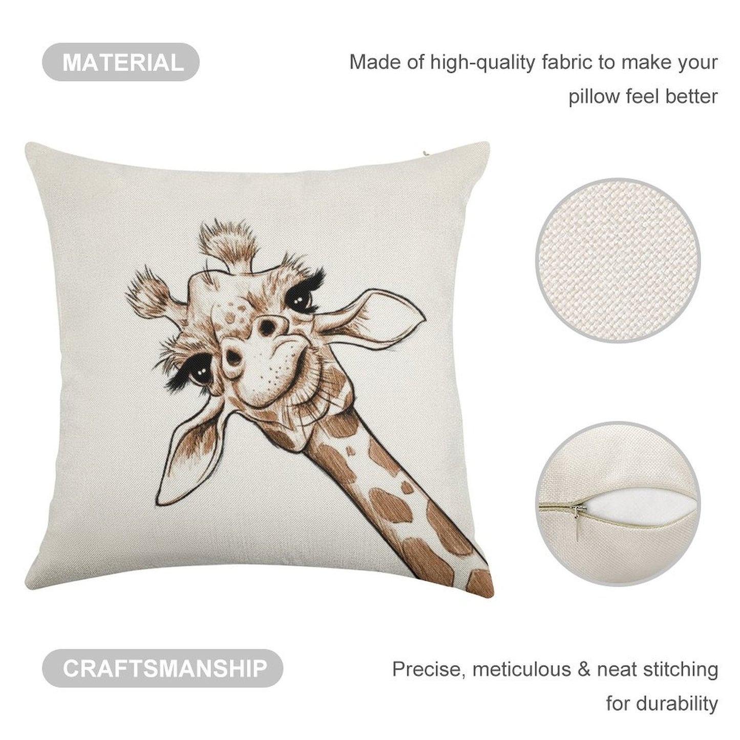 Sketch Giraffe Art Linen Throw Pillow Cover
