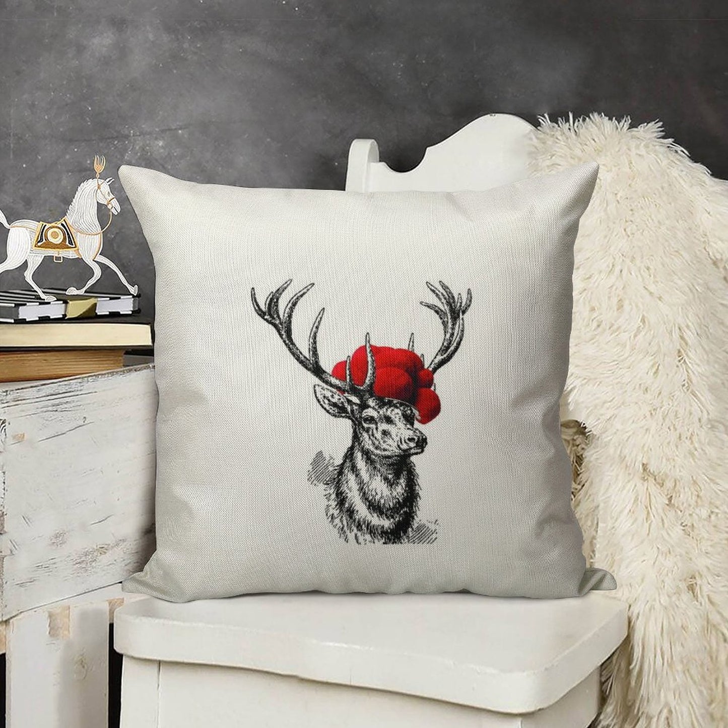 Deer with A Pollen Hat Linen Throw Pillow Cover