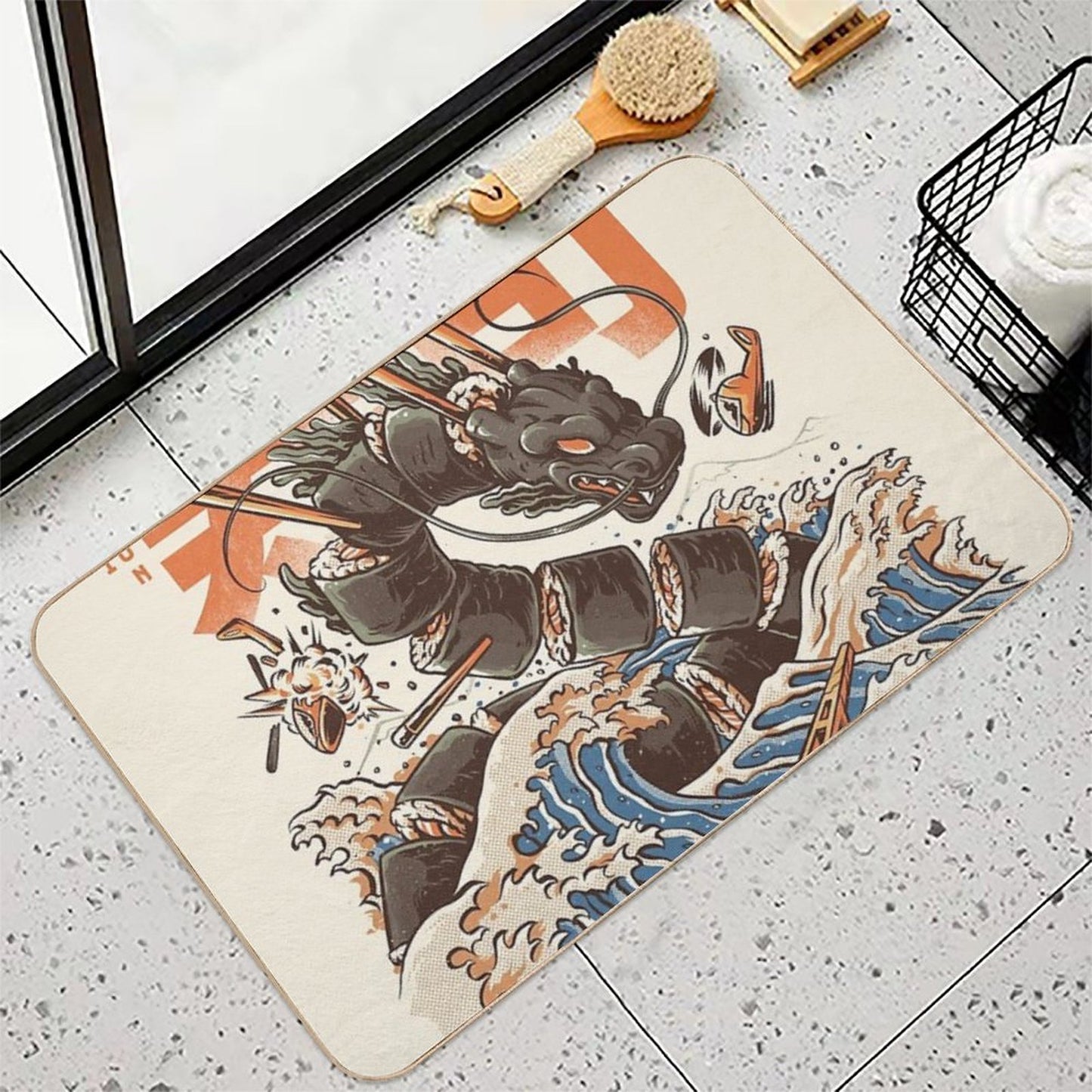 Great Sushi Dragon Repositionable Bath Mat