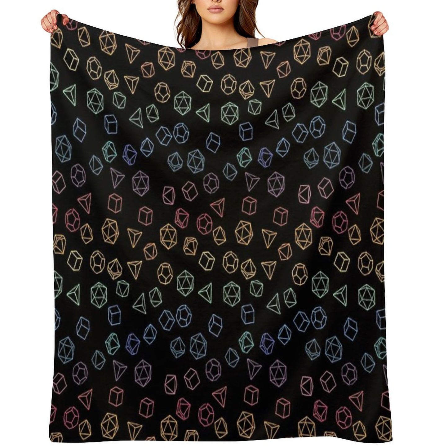 DnD Dice Rainbow on Black Pattern Throw Blanket