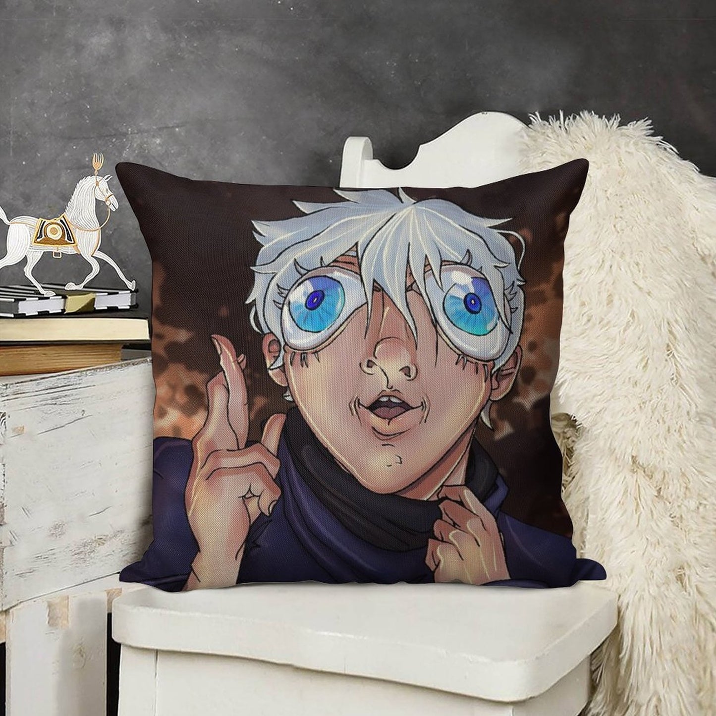 Bug Eyed Gojo Linen Throw Pillow Cover
