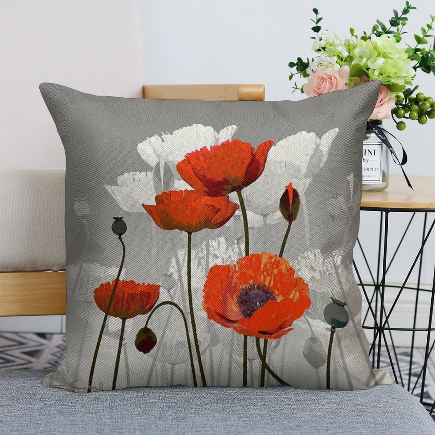 POPPIES Linen Throw Pillow Cover