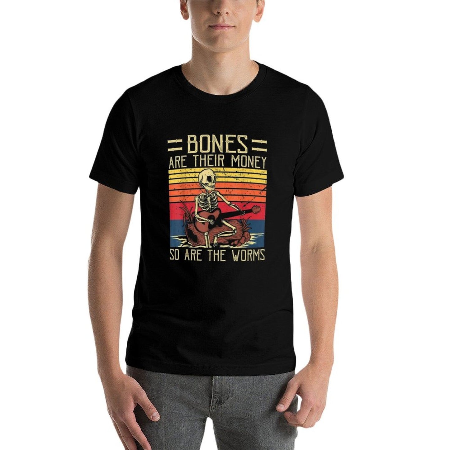 Bones Are Their Money Skeleton Playing Guitar Retro Vintage Moisture-wicking T-Shirt