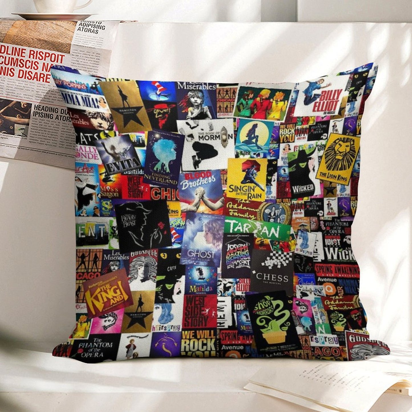 Musicals Collage IV Original Linen Throw Pillow Cover