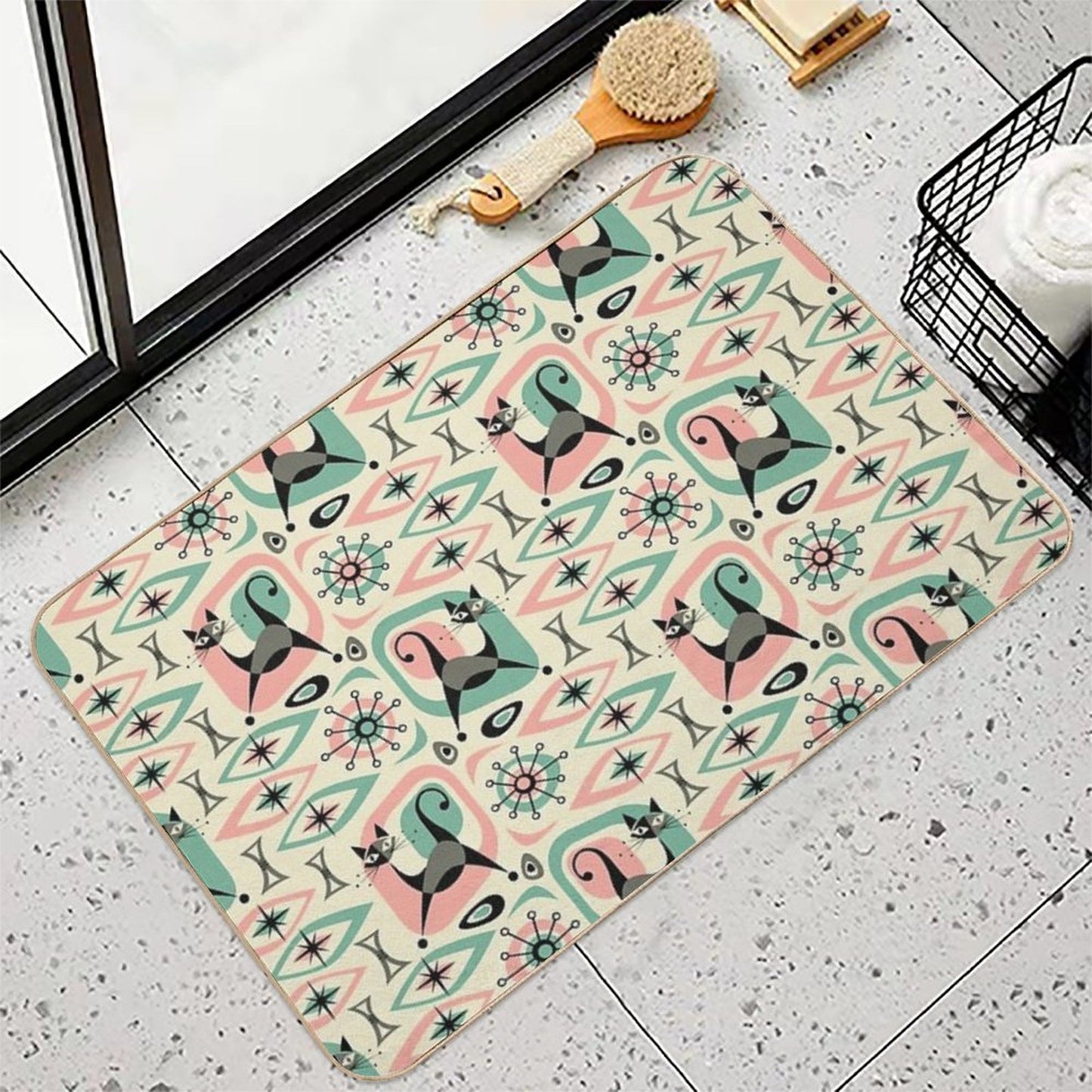 Mid Century Cat Abstract Bath Mat