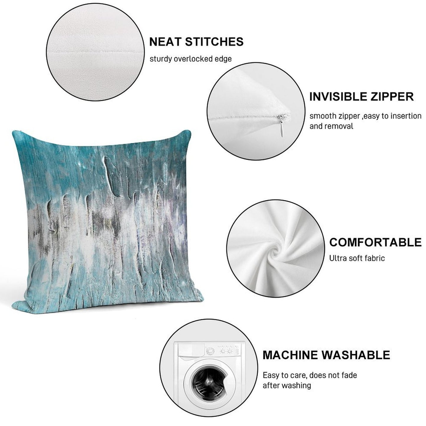Ocean Teal And Blue Waves Abstract Soft Reinforced Edging Throw Pillow