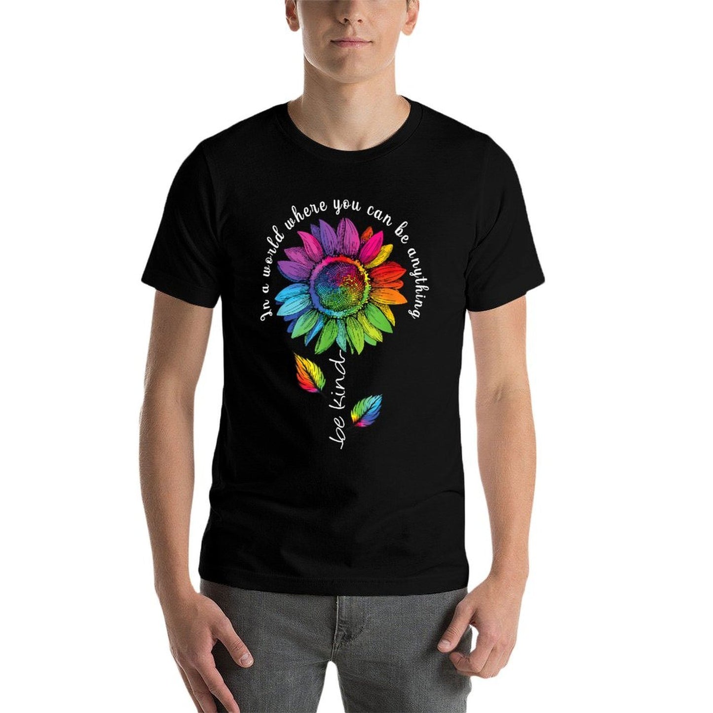 LGBTQ Rainbow Sunflower Be Kind Gay Love Pride Flower High-quality Stitching T-Shirt