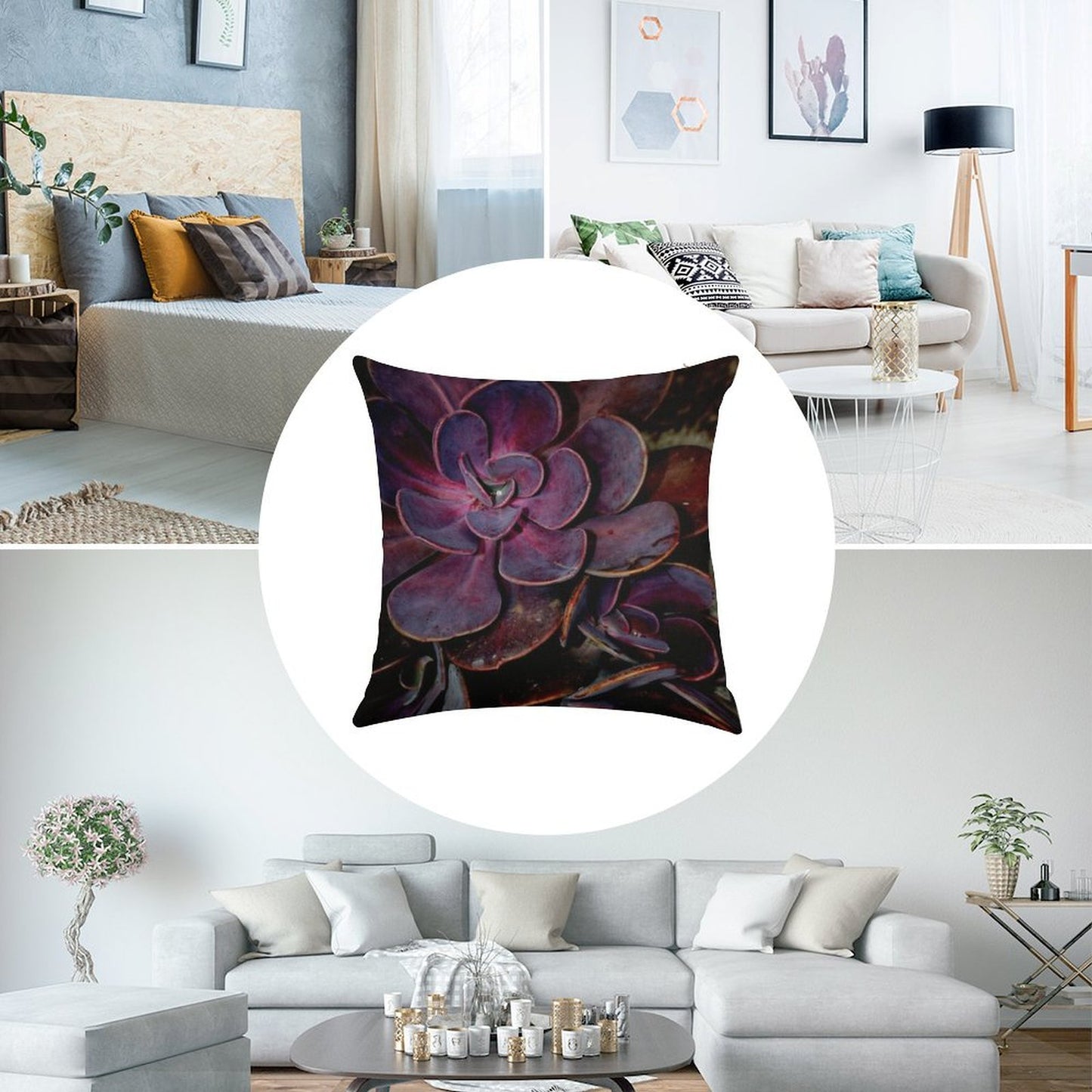 Velvet Aubergine Cactus Linen Throw Pillow Cover