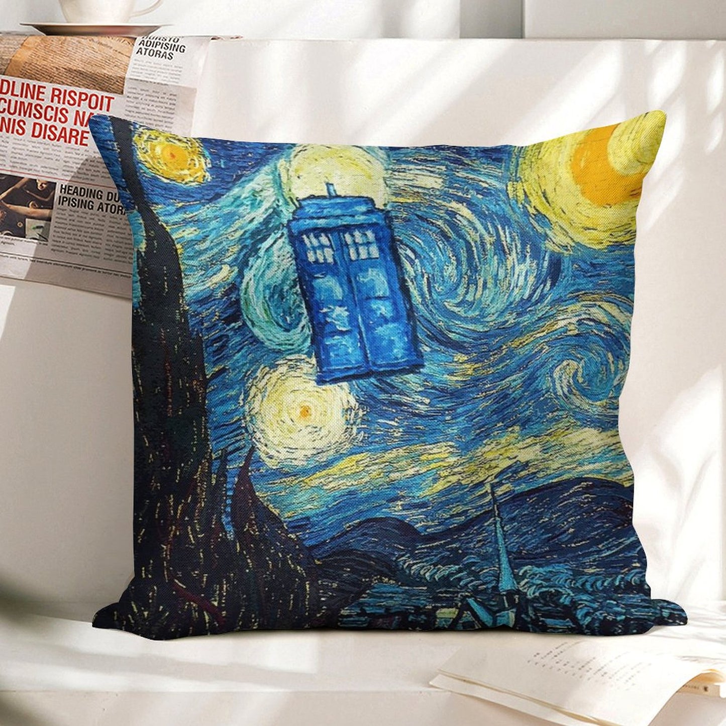 Starry Night Linen Throw Pillow Cover