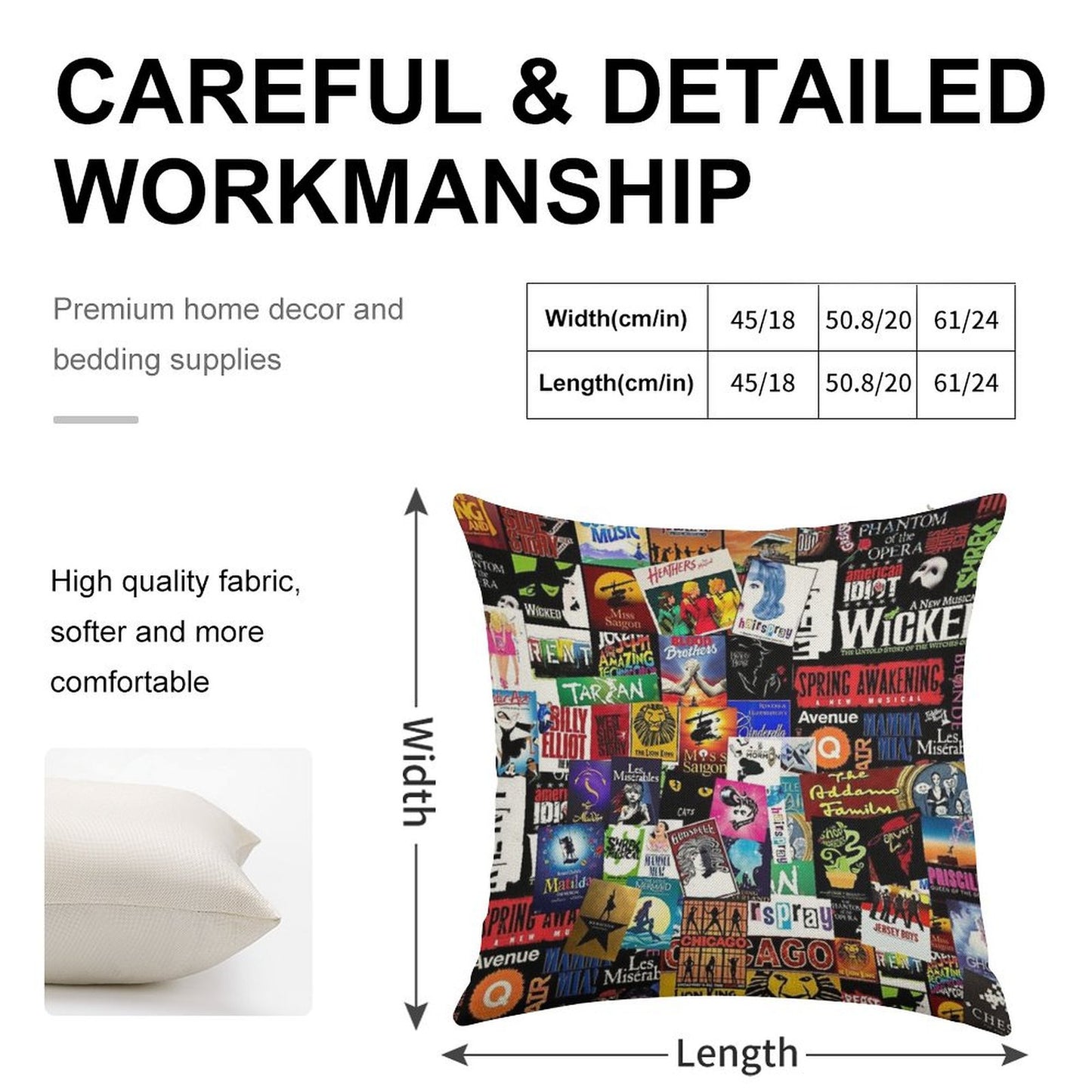 Musicals Collage II Original Linen Throw Pillow Cover