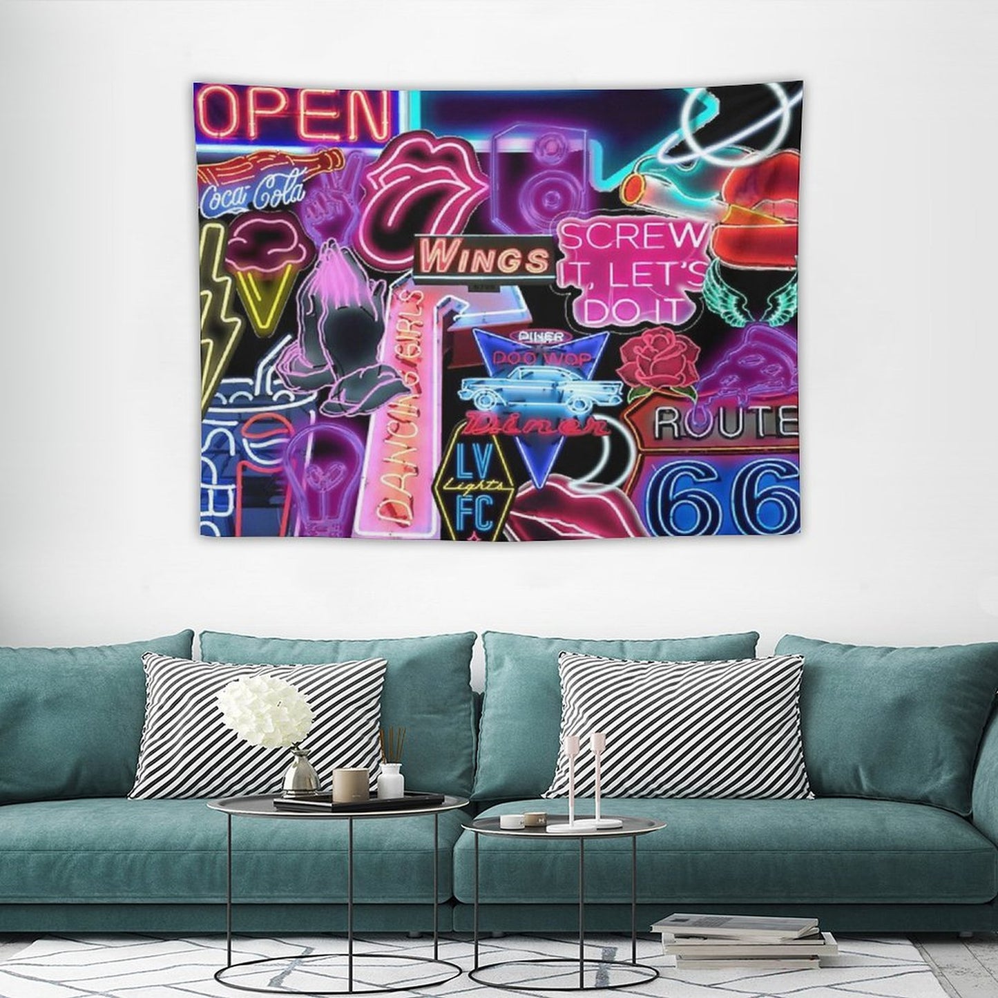 Neon Sign Collage Tapestry