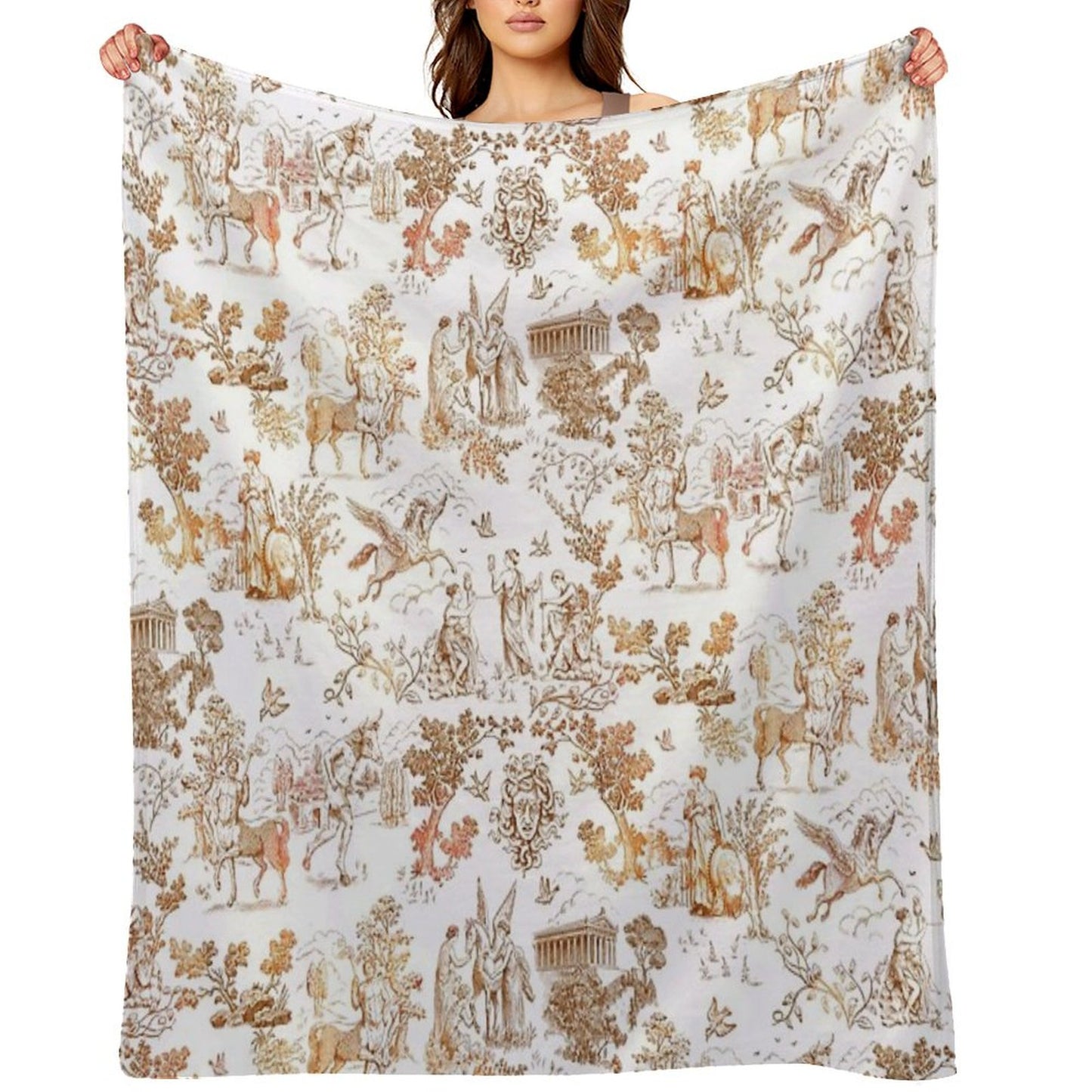 Greek Mythology Toile with Centaurs, Minotaurs And Pegasus Throw Blanket