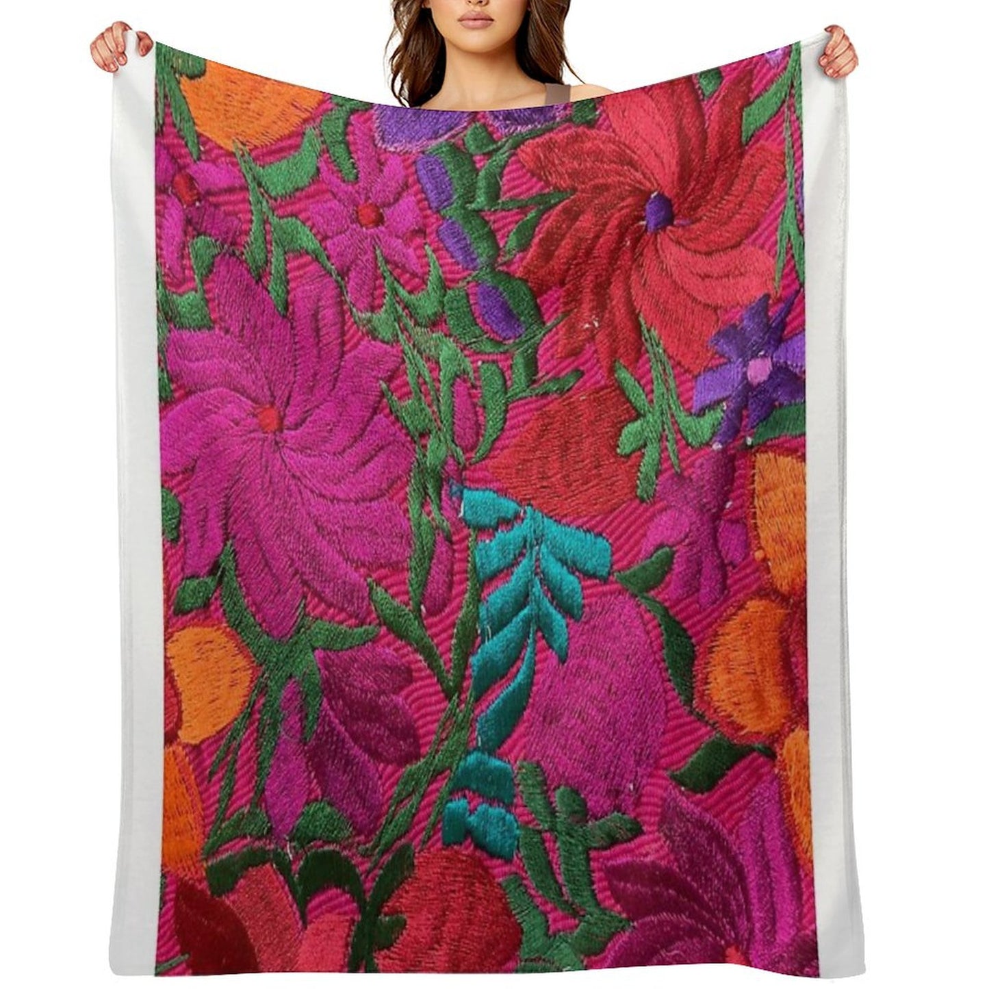 Mexican Embroidered Throw Blanket