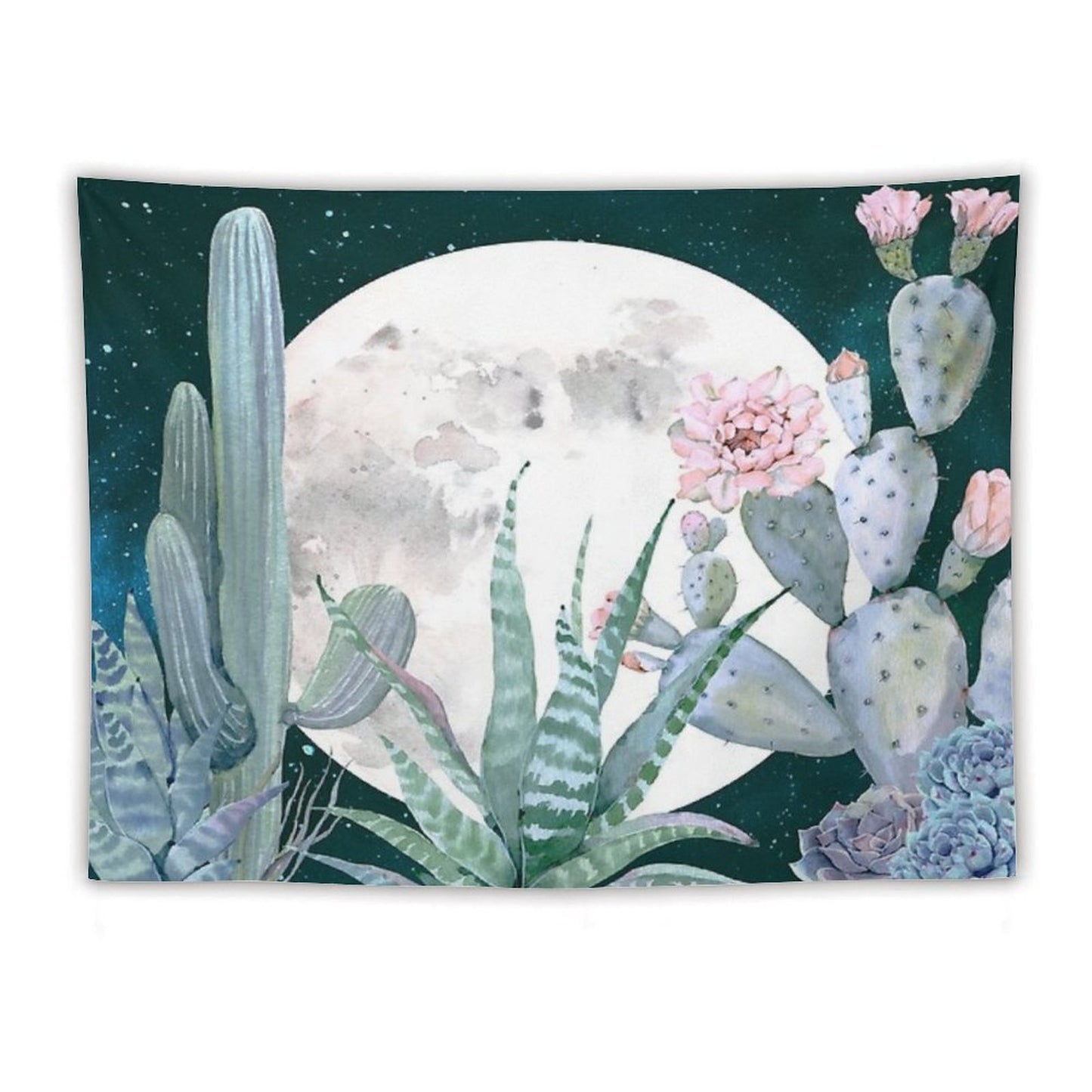 Cactus Nights Pretty Pink And Blue Desert Stars Cacti Illustration Tapestry