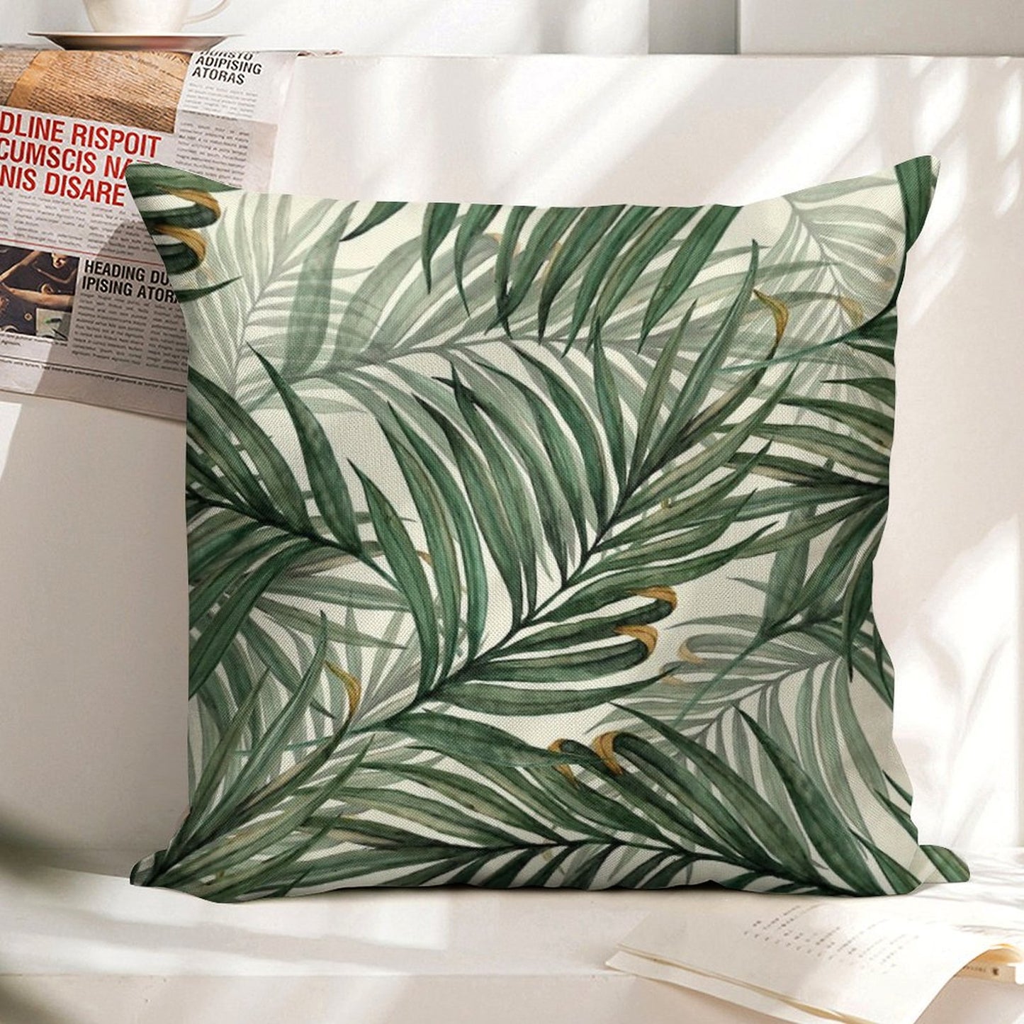 Palm Leaves Linen Throw Pillow Cover