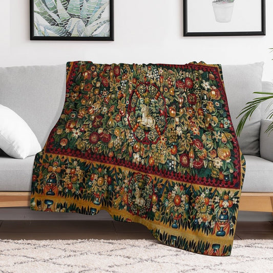 Medieval Unicorn Floral Tapestry Throw Blanket
