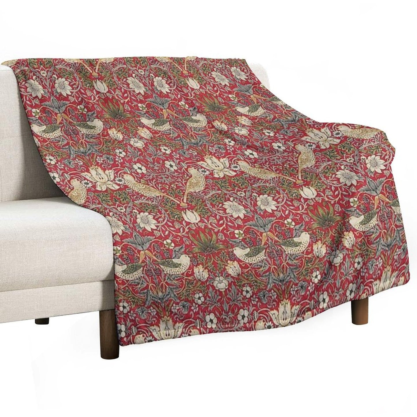 Strawberry Thief Crimson Vintage Pattern Throw Blanket