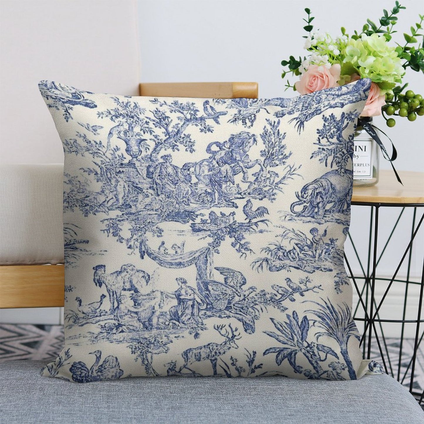 Blue Toile - English - French Countryside Linen Throw Pillow Cover