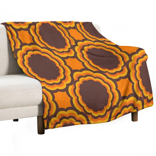 Retro 70s Classic Colors Big Sacred Flower Seamless Repeat Pattern Print Throw Blanket