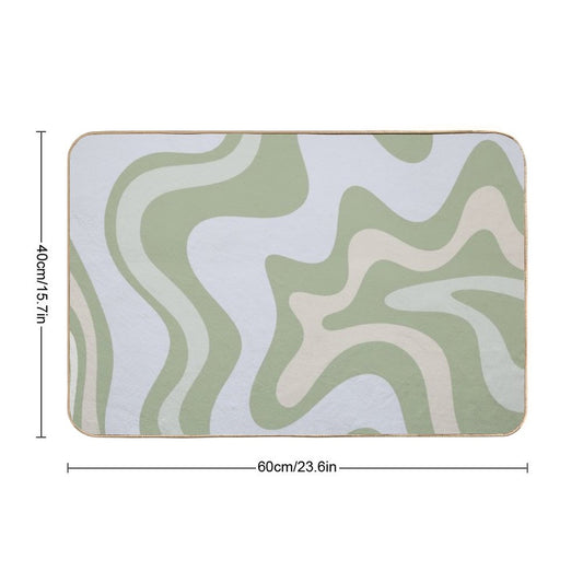Liquid Swirl Contemporary Abstract in Light Sage Green Grey Almond Bath Mat