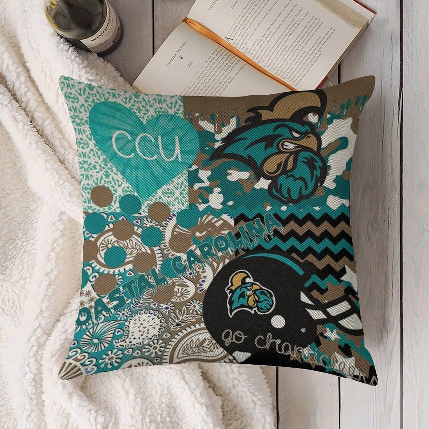 Coastal Carolina University Collage Linen Throw Pillow Cover