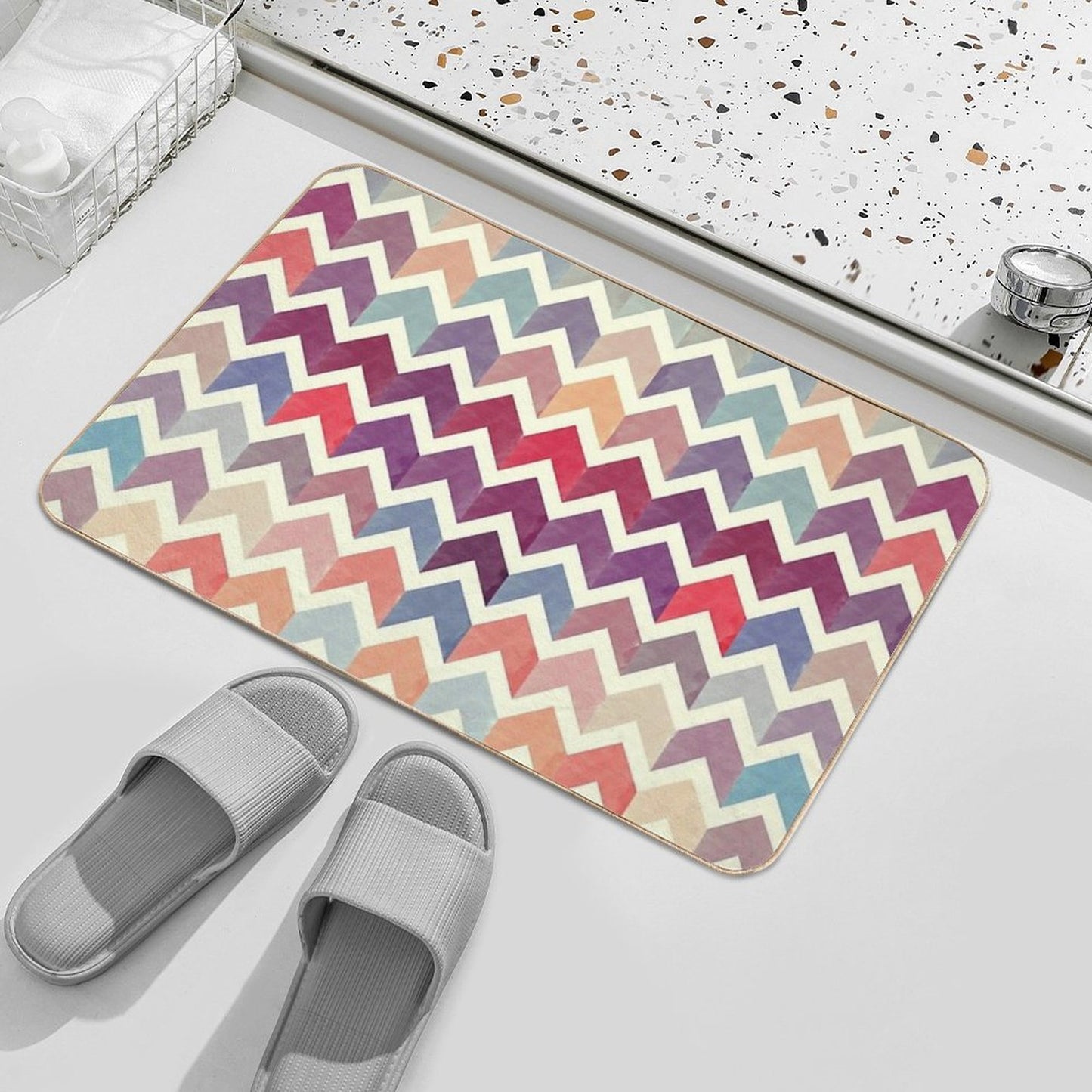 Watercolor Chevron Pattern VII Pet-Safe Bath Mat