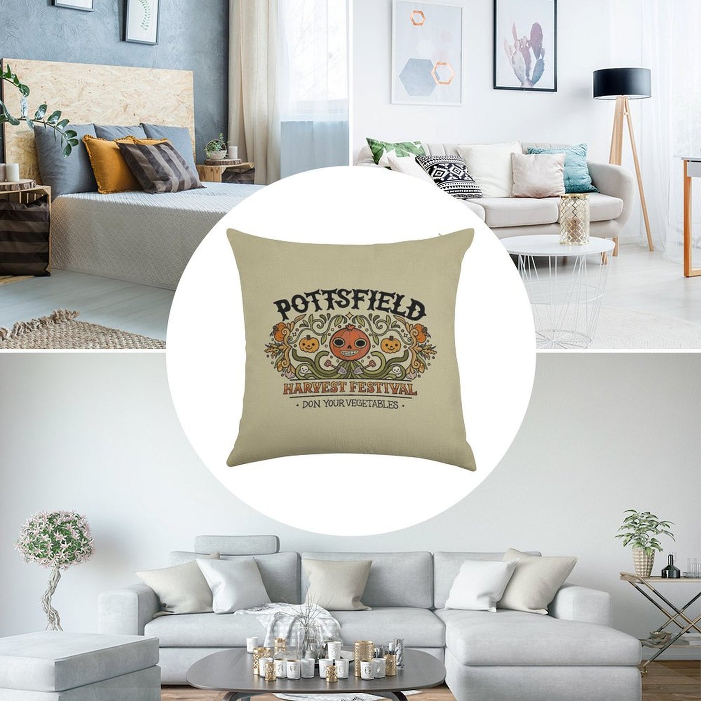 Pottsfield Harvest Festival Linen Throw Pillow Cover