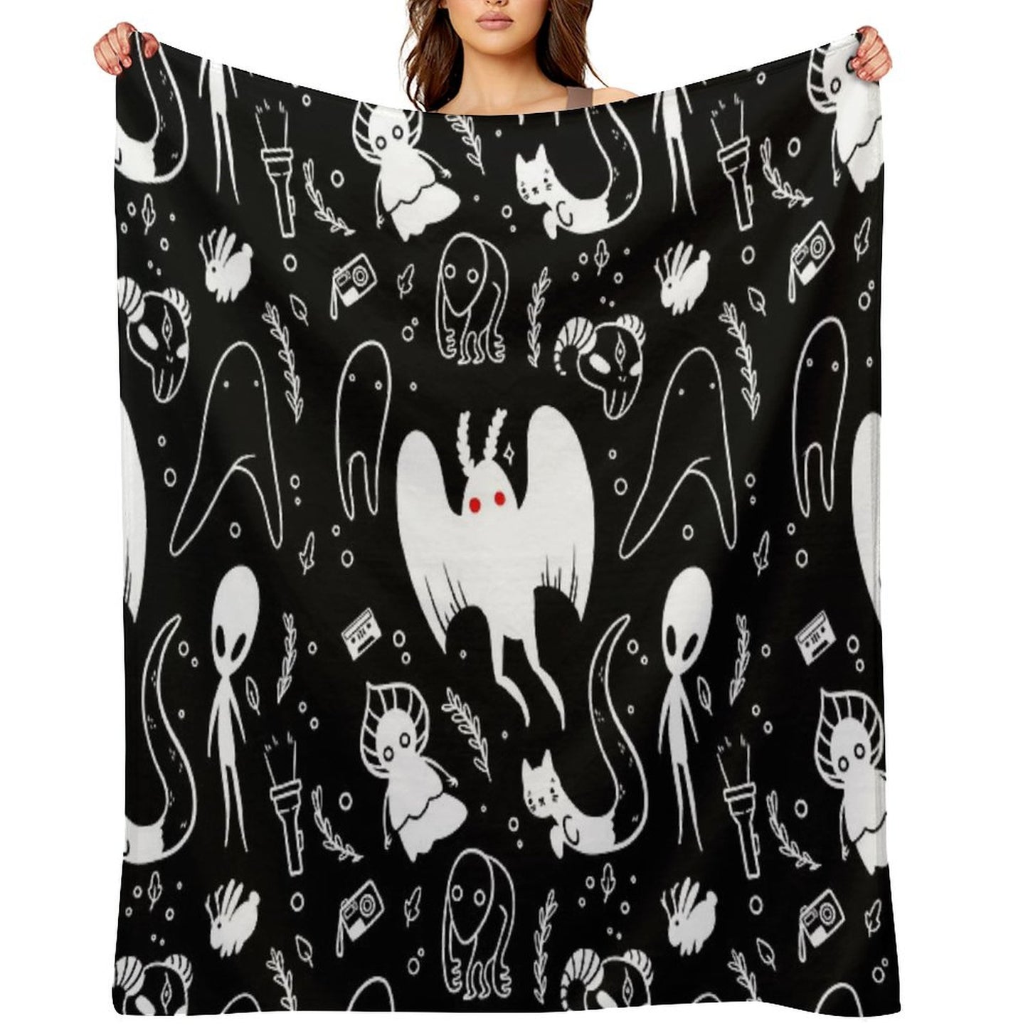 Cryptids in Black Throw Blanket