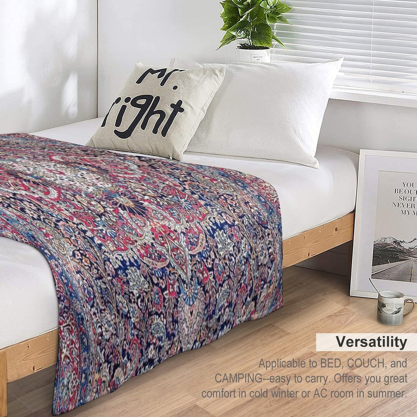 Kashan Central Persian Rug Print Throw Blanket