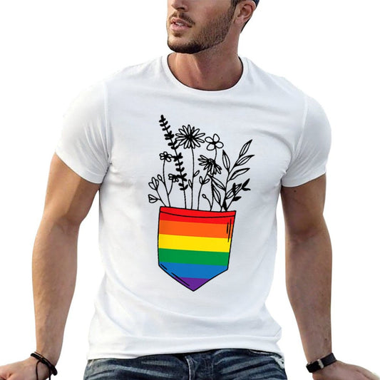 Pocket Flowers Rainbow LGBTQ Pride Month Gay Lesbian  Oversized Silhouette T-Shirt