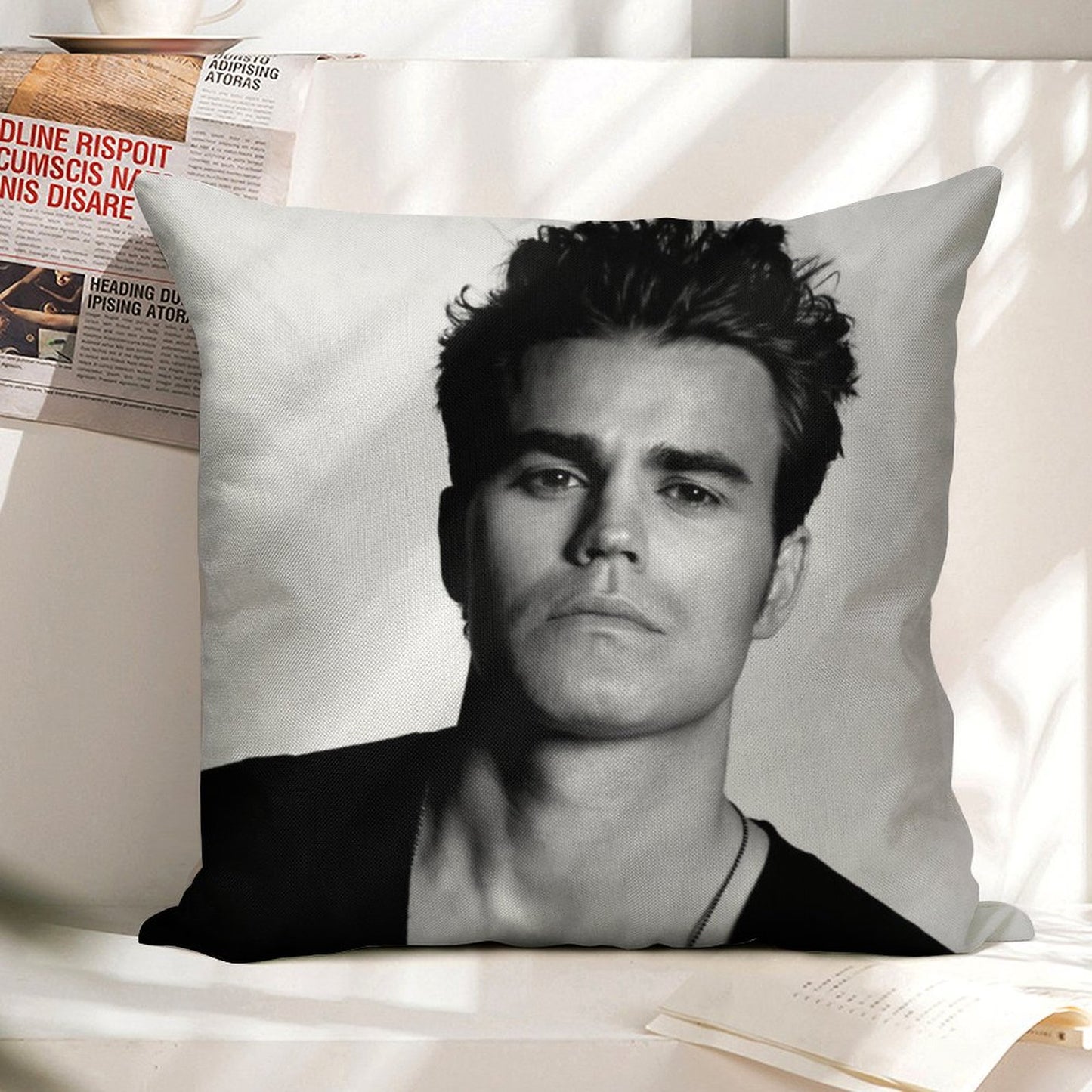 Paul Wesley Black And White Linen Throw Pillow Cover
