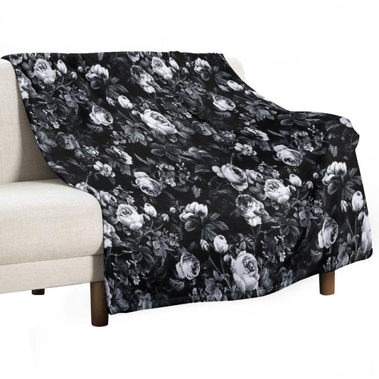Roses Black And White Throw Blanket